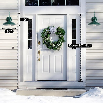 10in Outdoor Gooseneck Barn Light Wall Mount, Green Exterior Farmhouse Porch Lights with White Interior Small Dome Outdoor Patio Gooseneck Wall Sconce Garage Lighting for House, Cabin