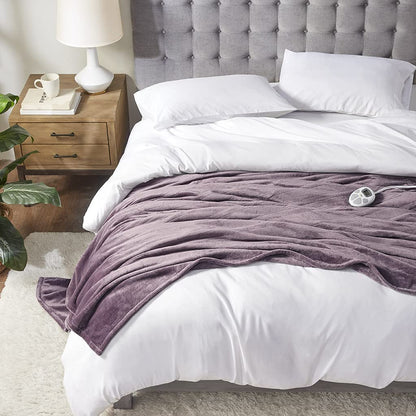 Serta Luxuriously Soft Plush Electric Blanket Fast Heating Cozy Cover, Safety Auto Shut Off Timer, Low EMF, Multi Heat Setting, ETL Certified, Machine Washable, Grey King (92 in x 100 in)