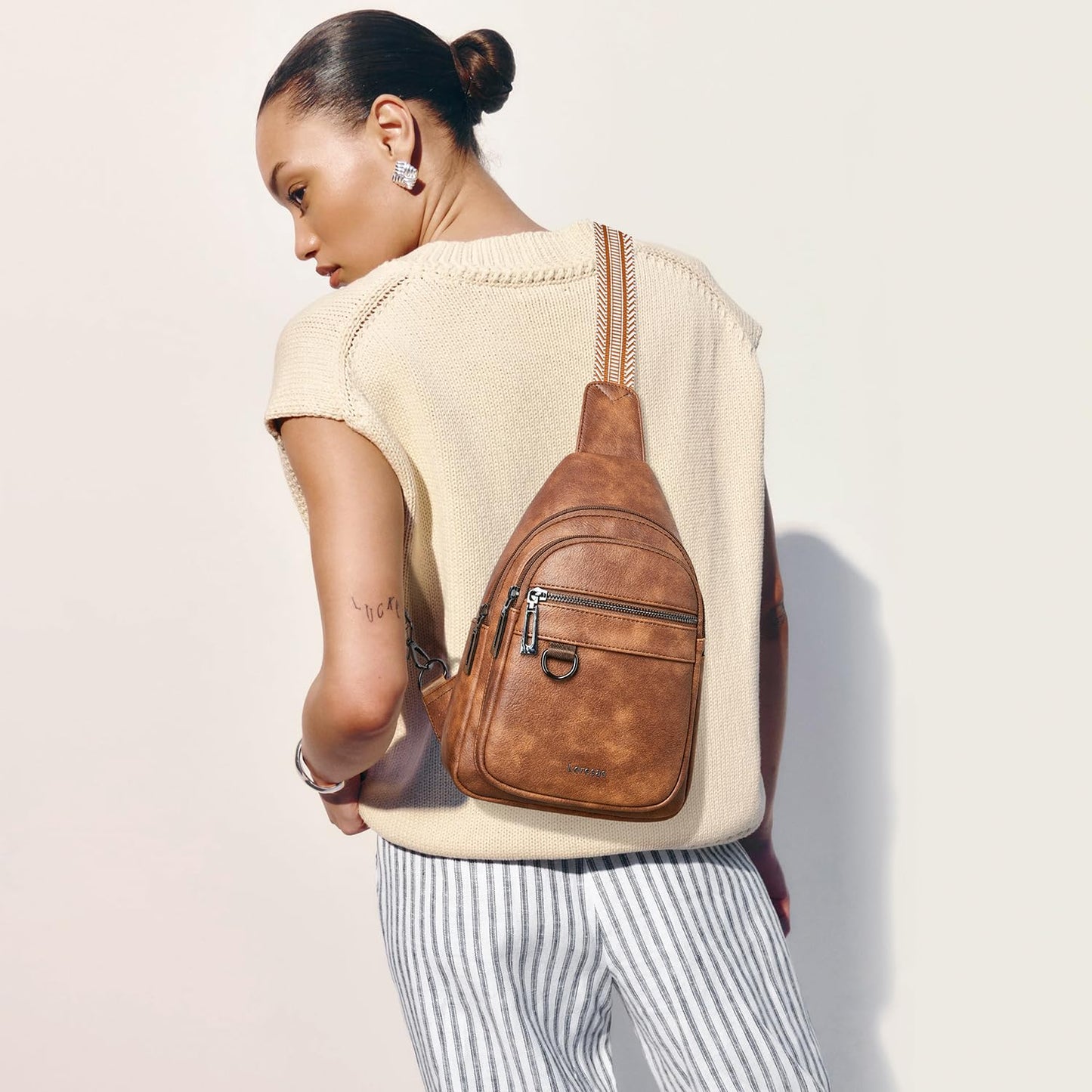 Leresas Sling Bag for Women Crossbody Bag Fanny Packs Cross Body Handbag Over the Shoulder Bag Trendy Gifts Vegan Leather Travel Purses Anti Theft Brown