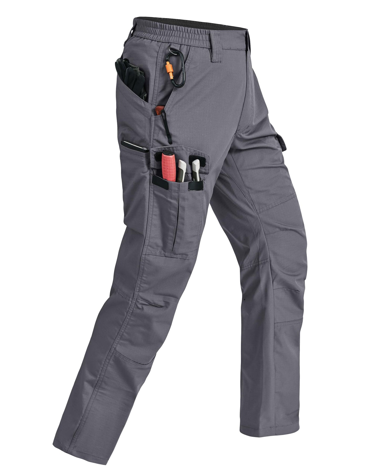 Rapoo Cargo Work Pants for Men Hiking Tactical Military Army Pants for Men with Multi Pockets Water Resistant Mens Ripstop Construction Breathable Pants Grey 42Wx30L