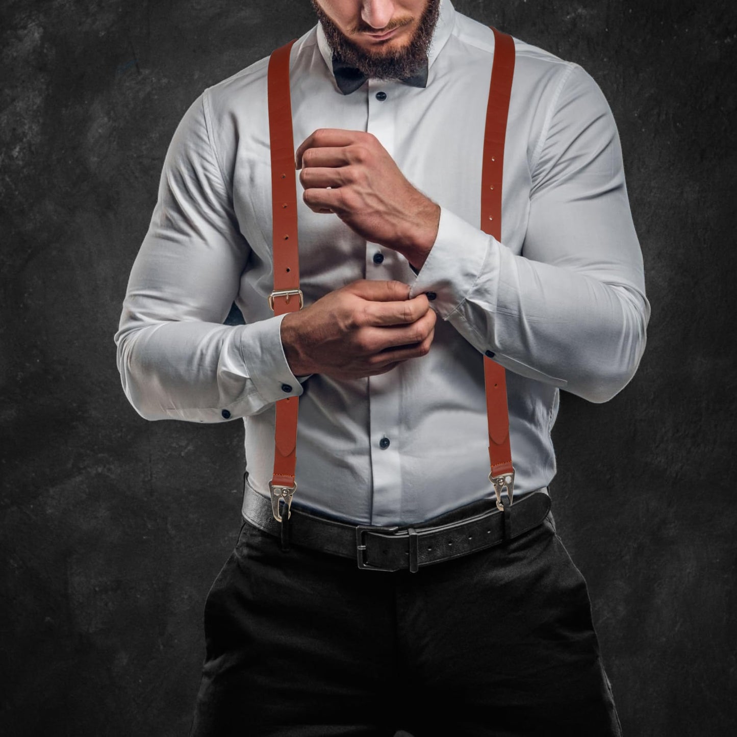NUTUCH Full Grain Leather Suspender for Men | Y Design Suspenders | | Leather Braces Western | Heavy Duty adjustable Dress Suspender | Snap Hooks | Men Suspenders for Jeans Dress Pants(Brown)