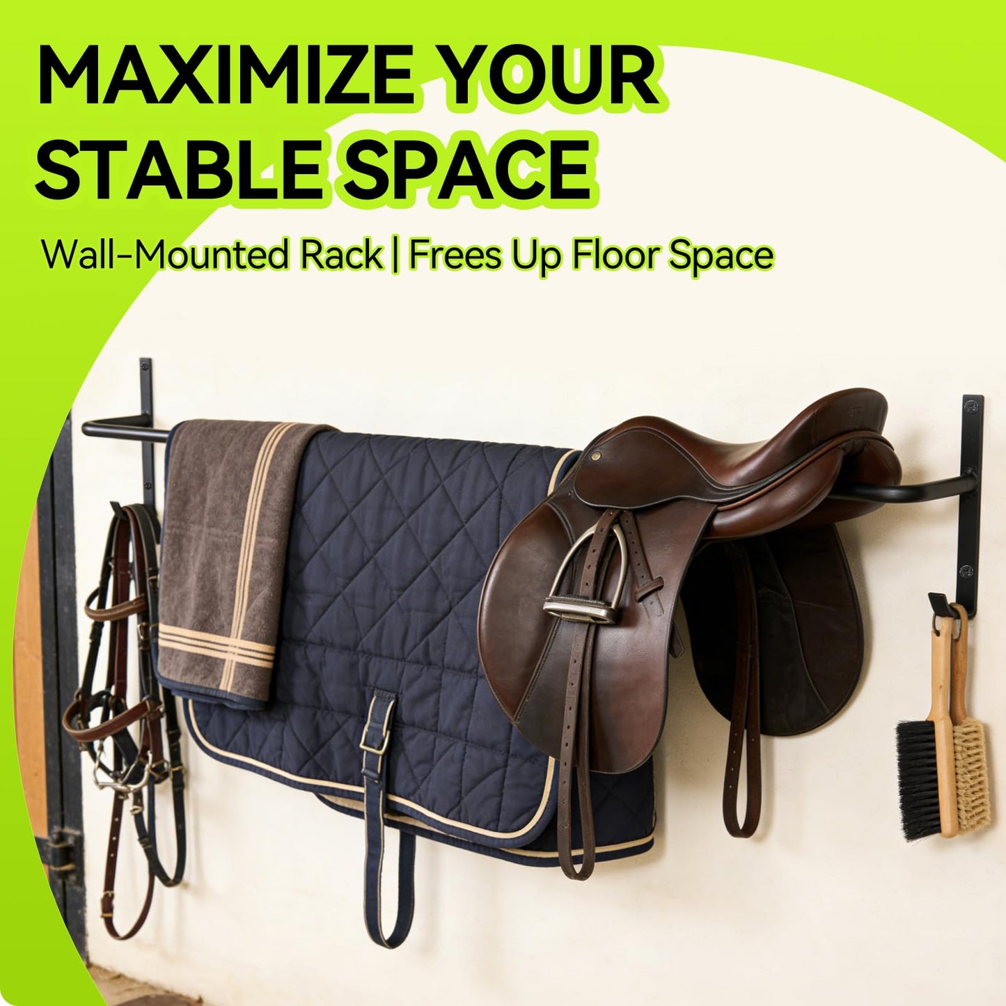 Zwinz 2Pcs Heavy Duty Horse Blanket Rack with Bridle Hooks, Wall Mounted Assembled Blanket Bar, Saddle Pad Rack for Horse Tack Storage, Black