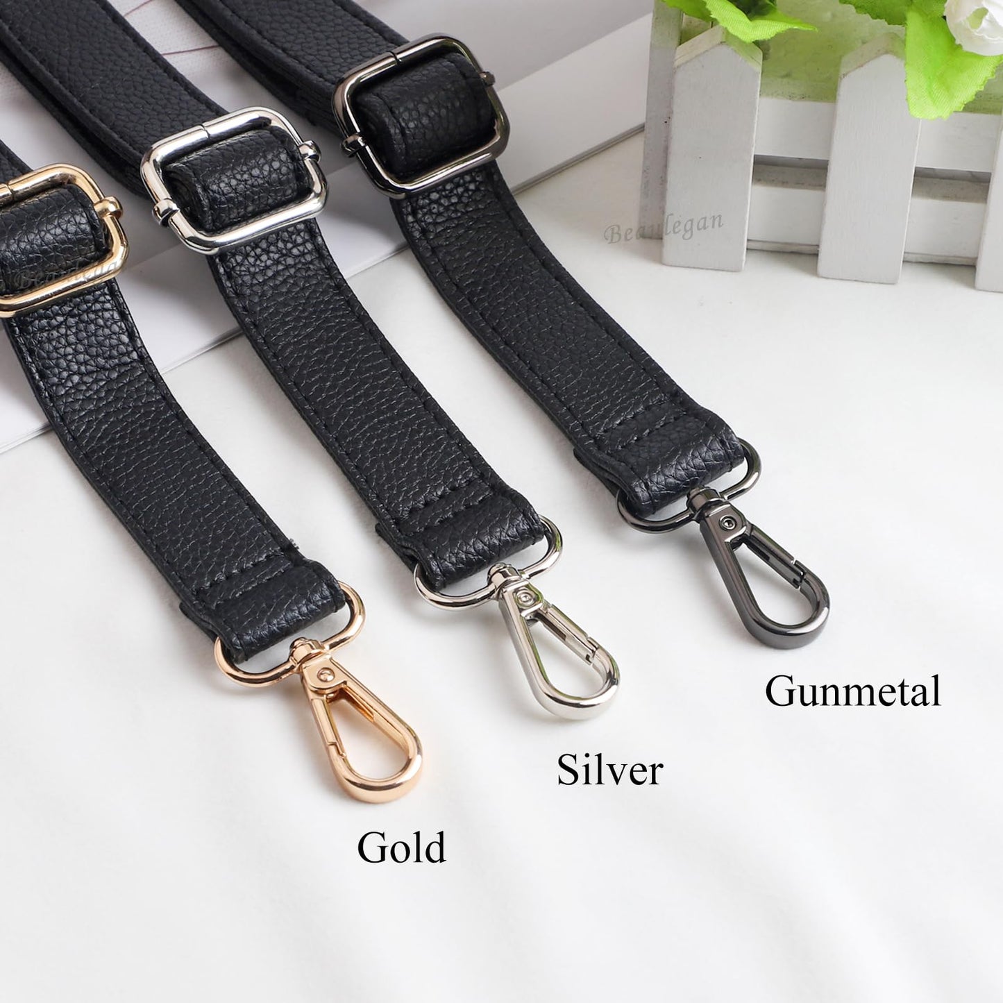 BEAULEGAN Purse Strap Replacement - Full Grain Microfiber Leather - 59 Inch Long Adjustable for Crossbody Shoulder Bag - 0.7 Inch Wide, Black/Gunmetal