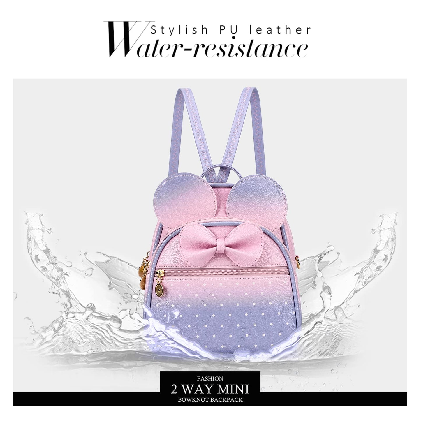 KL928 Girls Mini Backpack Bowknot Polka Dot Cute Small Daypacks Convertible Shoulder Bag Purse for Women