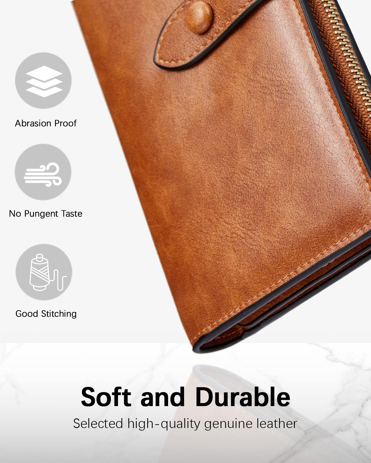 BOSTANTEN Leather Wallets RFID Blocking Large Capacity Trifold Card Holder Ladies Phone Clutch Brown