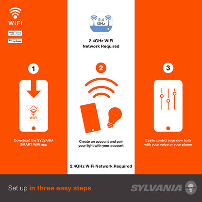 SYLVANIA Wifi LED Smart Light Bulb, 60W Equivalent Full Color and Tunable White A19, Dimmable, Compatible with Alexa and Google Home Only - 4 Pack (75674)