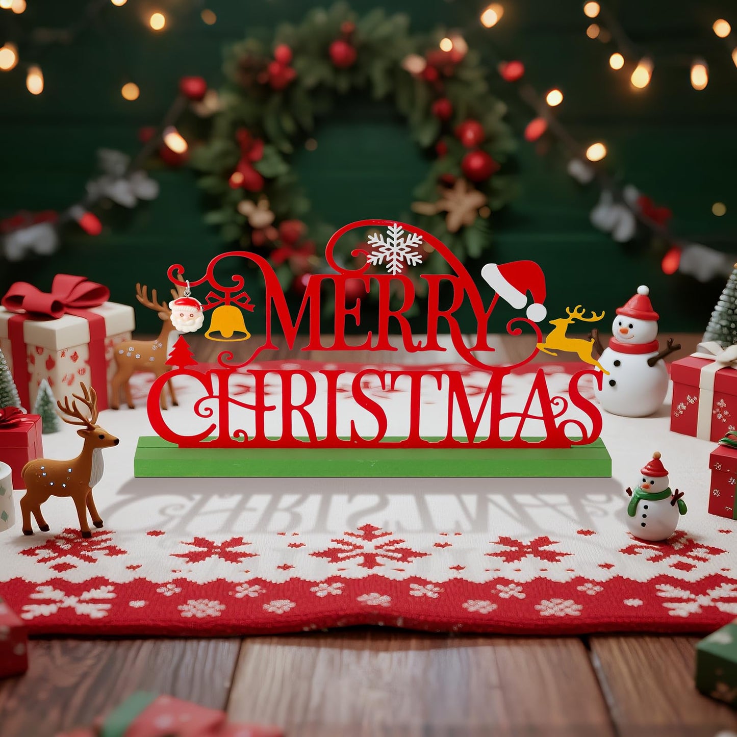 KHJCXS Metal Holiday Table Sign Decor, Decorations Tabletop Centerpiece for Home, Office, Shelf, Tiered Tray, Mantel, Indoor, Merry Christmas