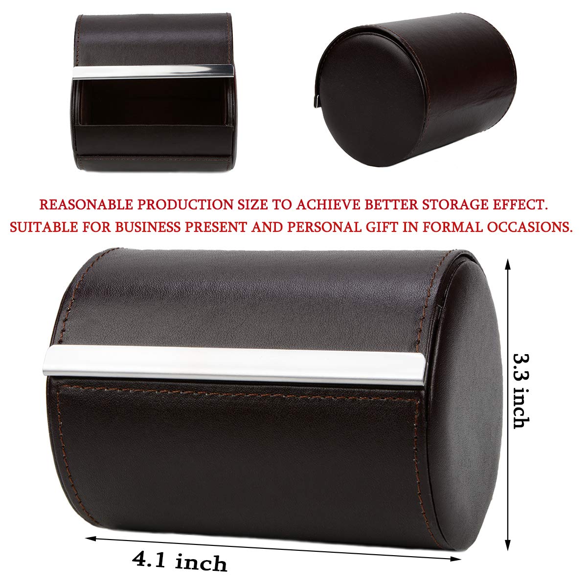 Iristide Neck Tie Box Formal Cylinder Men's Classy Necktie Travel Storage Case (Brown)