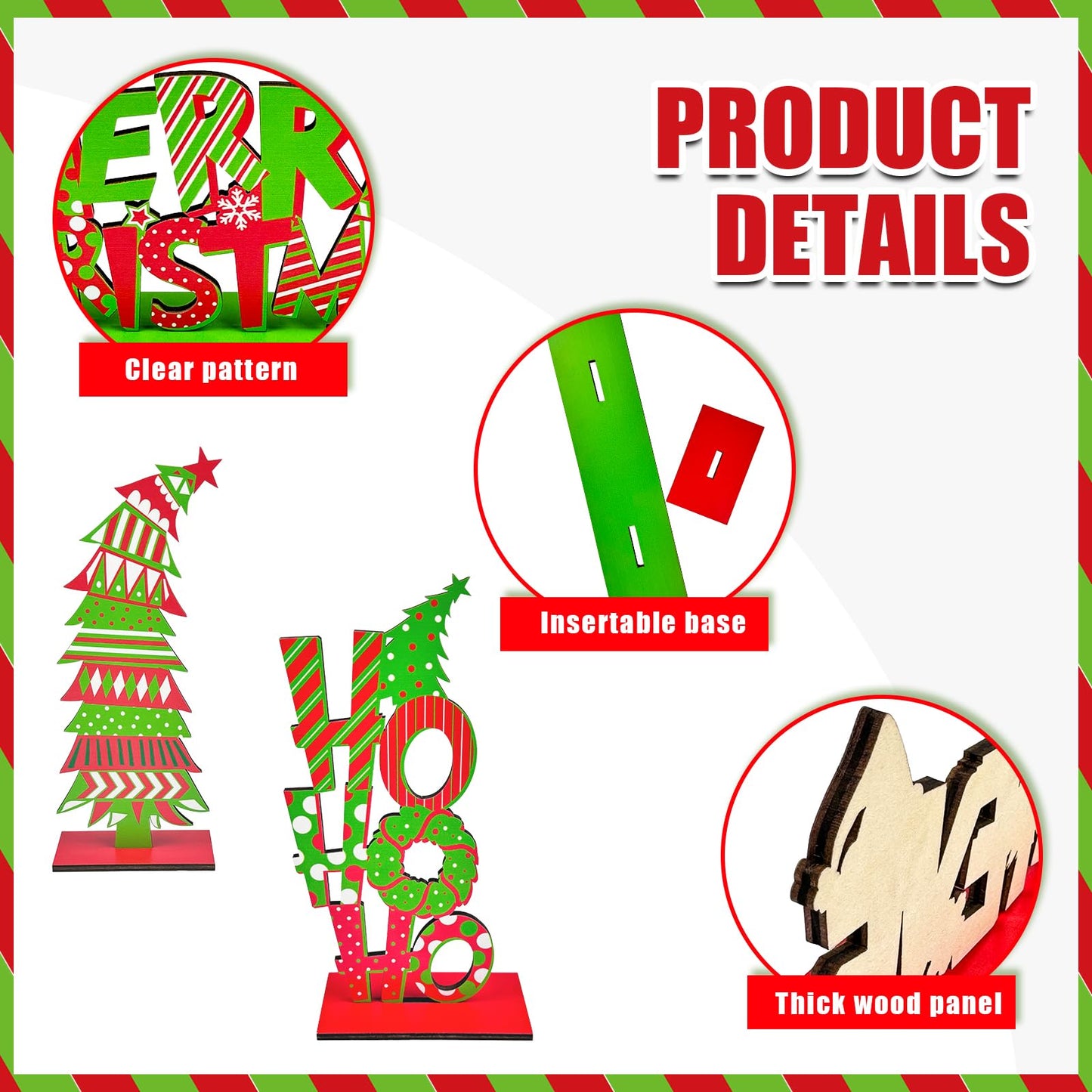 Cinrobiye 6 Pcs Christmas Table Decorations, Red Green Whoville Crooked Christmas Tree Centerpieces Farmhouse Wood Xmas Tabletop Xmas Signs for Home Mantel Fireplace Holiday Party Supplies Decor