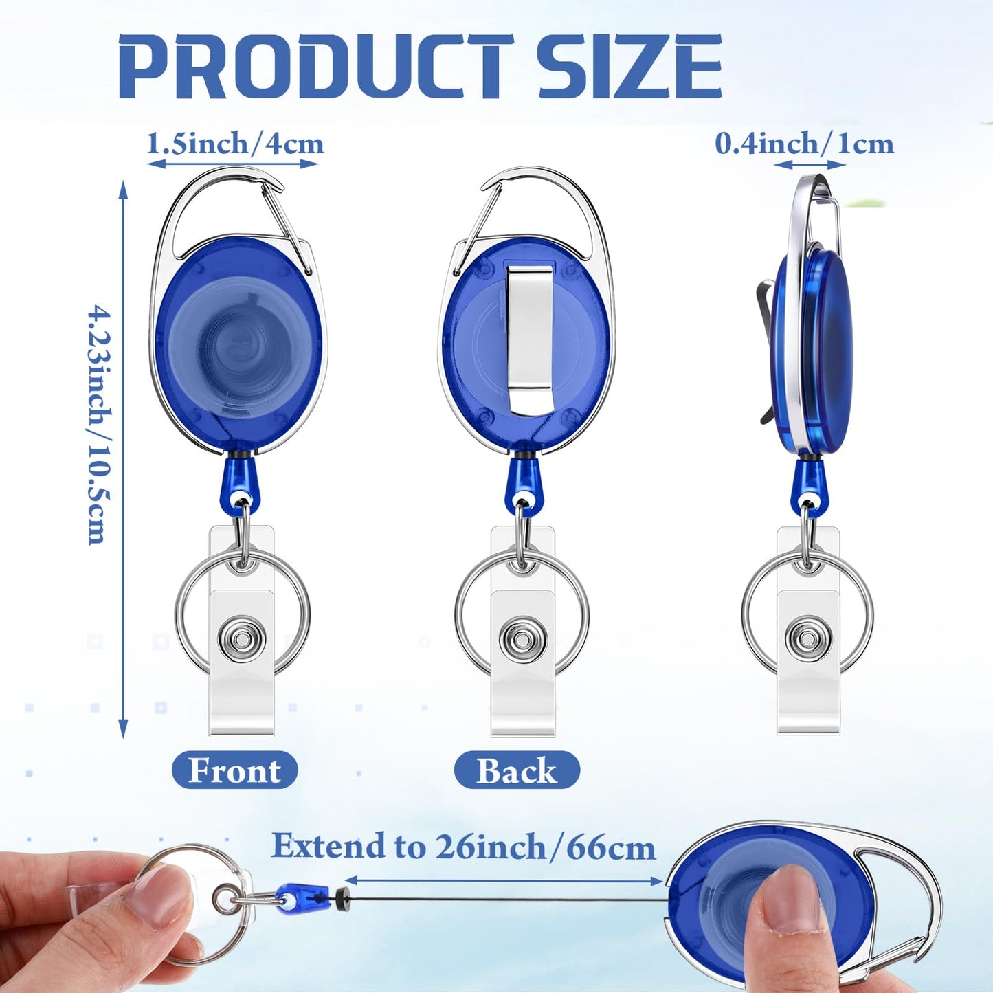 Laumoi 150 Packs Retractable ID Badge Holder Name ID Badge Reel Clips Keychain with Belt Clip and Key Ring for Office Worker Doctor Nurse Employee (Transparent Blue)