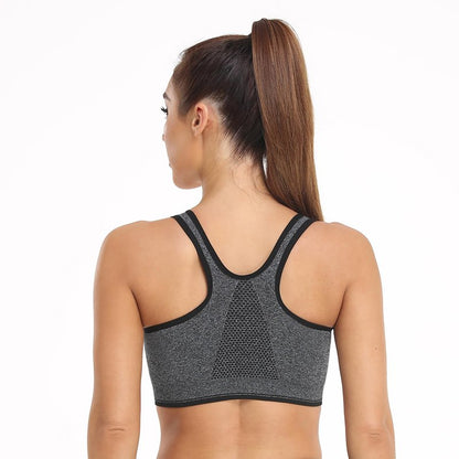 Women's Zip Front Sports Bra Wireless Post-Surgery Bra Racerback Workout Yoga Bras Padded Post-Surgical Bras Front Closure Sport Bra 3 Pack Bust Reduction Bra