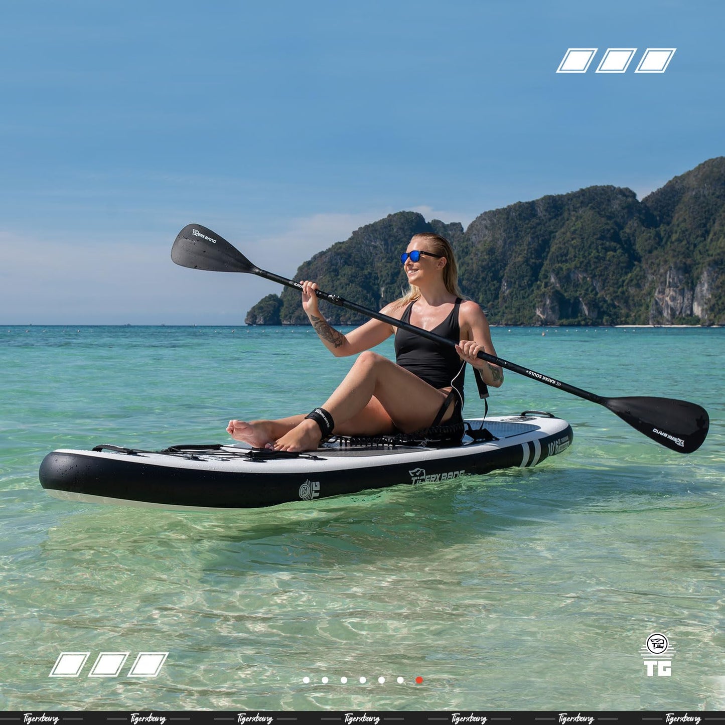 TIGERXBANG Stand Up Paddle Boards 10'6" x 32" x 6" with Premium SUP Board Accessories, Inflatable Paddle Boards for Adults/Kids with Double-Bladed Paddle, Kayak Seat, Defender-Pro Black