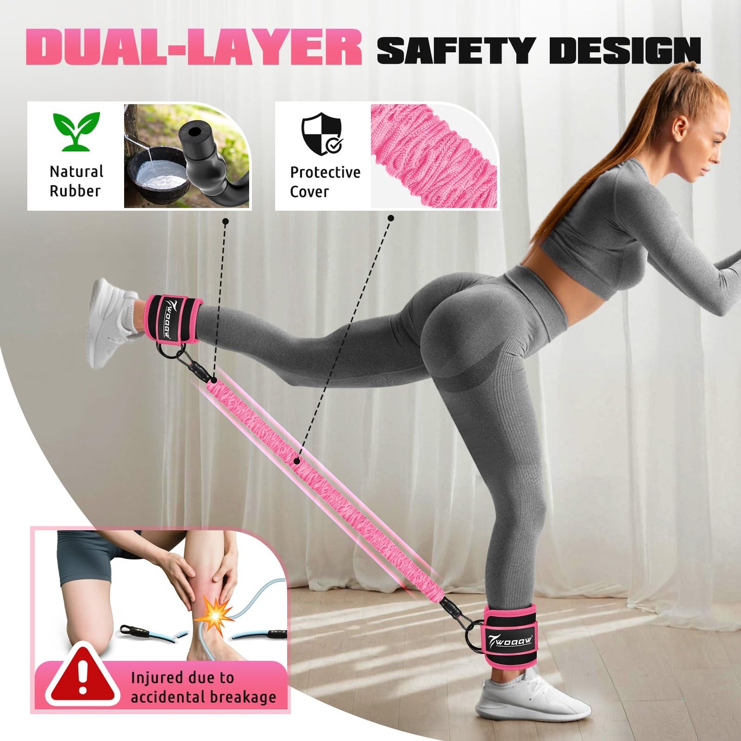 Ankle Resistance Bands with Cuffs, Leg and Glutes Workout Equipment, Resistance Bands with Ankle Straps for Cable Machine Kickbacks, Booty Workouts, Lower Body Exercises - Home Gym Exercise Equipment