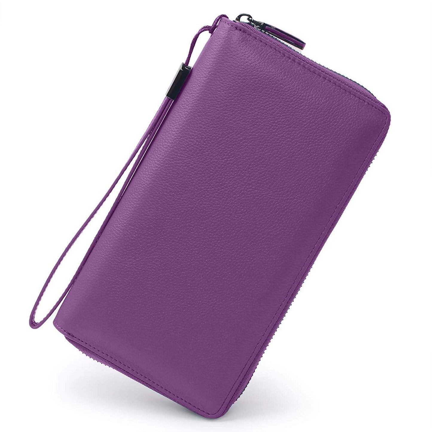 Bveyzi Women RFID Blocking Wallet Leather Zip Around Phone Clutch Large Capacity Ladies Travel Purse Wristlet (Purple)