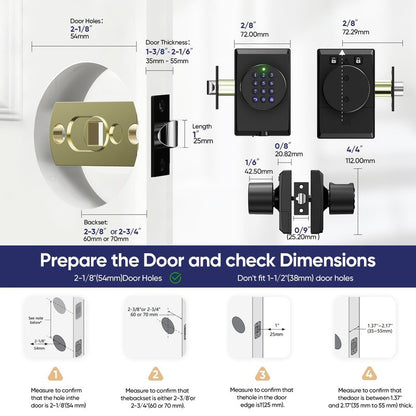 HIDALIFE Keyless Entry Door Lock with Knob, Fingerprint Keypad Digtal Lock, Biometric Door Lock for Front Door, Easy Passage Mode, Matte Black