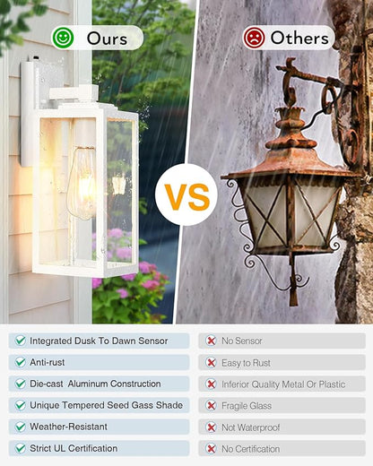 VIANIS 2 Pack Large Outdoor Wall Sconce, White Porch Lights Outdoor Light Fixture for House, Modern Exterior Lighting Wall Mount for Front Door Patio, Anti-Rust Dusk Dawn Outside Garage Lights Lantern