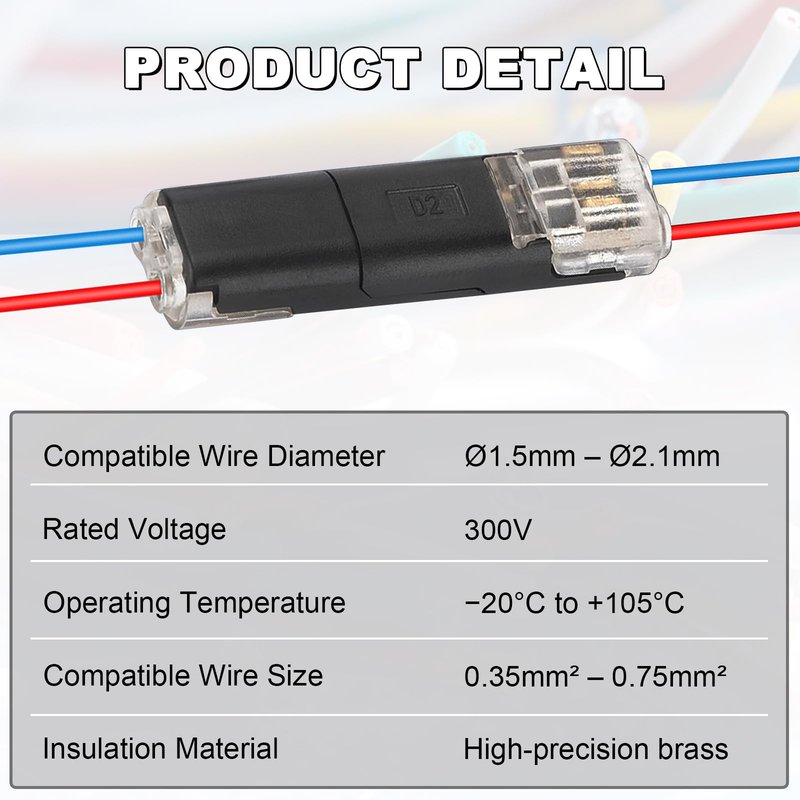 20Pcs Double Wire Plug in Connector, LED Light Strip Low Voltage Connectors 2 Pin with Locking Buckle - Quick Connect, No Wire Stripping Cutting
