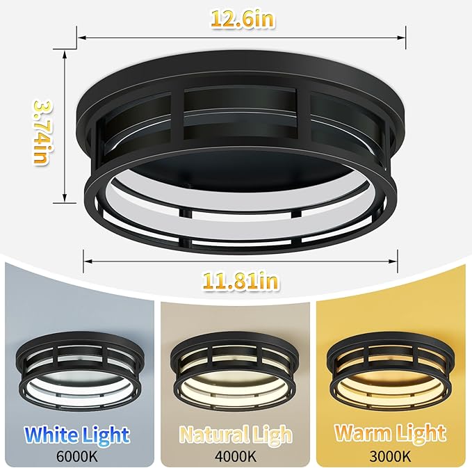 LED 13 inch Flush Mount Ceiling Light Fixture,Black Hallway Light Fixtures Ceiling,Light Fixtures Ceiling Mount for Farmhouse,Kitchen,Hall (2 Pack