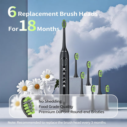 Sonic Electric Toothbrush for Adults: Deep Cleaning for Travel & Sensitive Teeth – Rechargeable Toothbrush with 6 Brush Heads, 42000 VPM, 5 Modes, 100 Days Battery Life for for Home Family