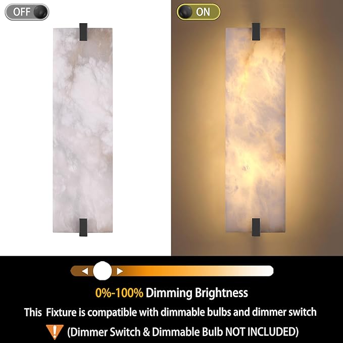 2 Pack 2 Light Square 18.86" Alabaster Marble Bathroom Wall Sconce Modern Concise Style Wall Light Fixture,Dark Gray Finish for Bedroom Hallway Bedside