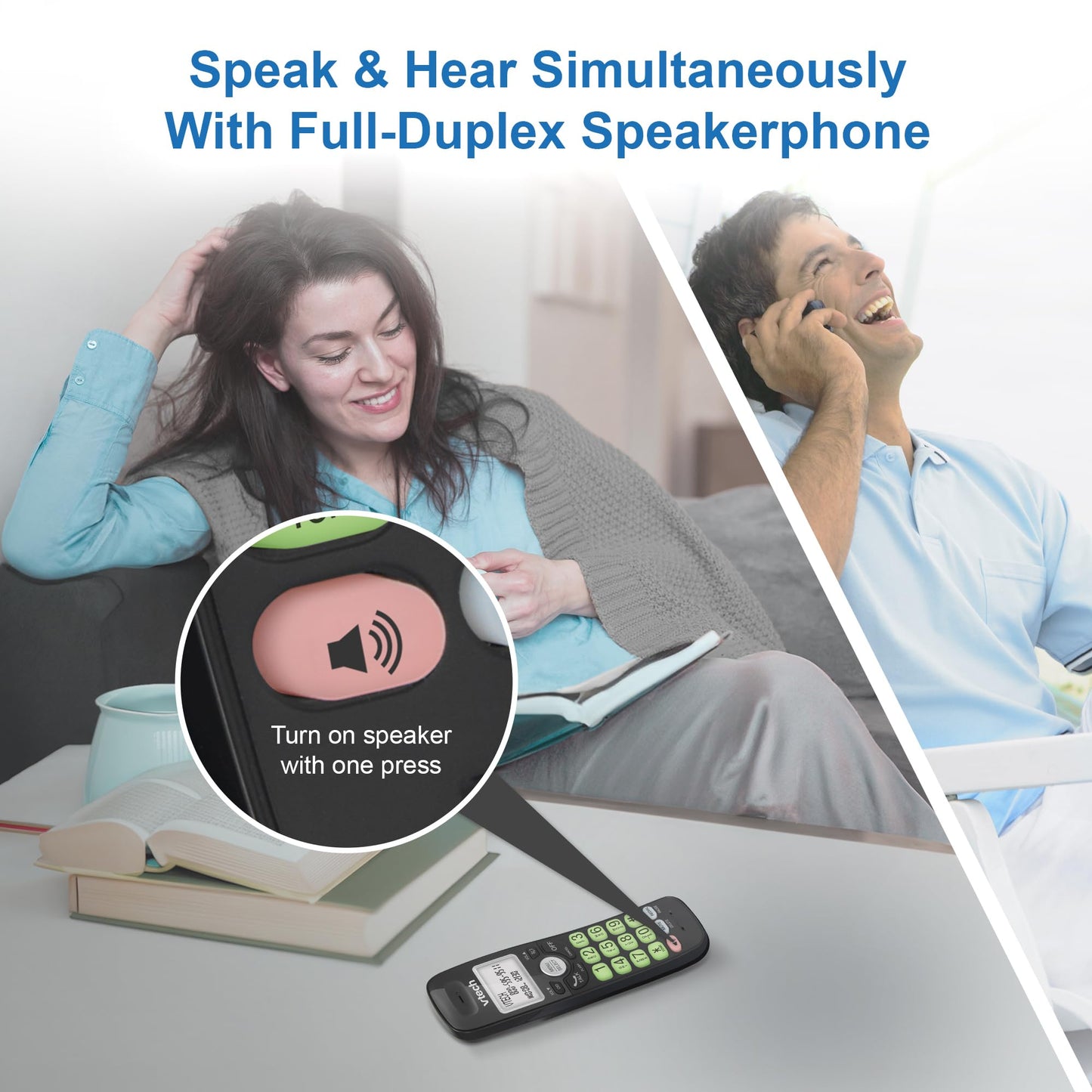 VTech Cordless Phone with DECT 6.0, Full-Duplex Speakerphone, Lighted Display, Backlit Keypad, Caller ID/Call Waiting, Volume Control, Hearing Aid Compatible, Wall Mount | VG131-11 (Black)