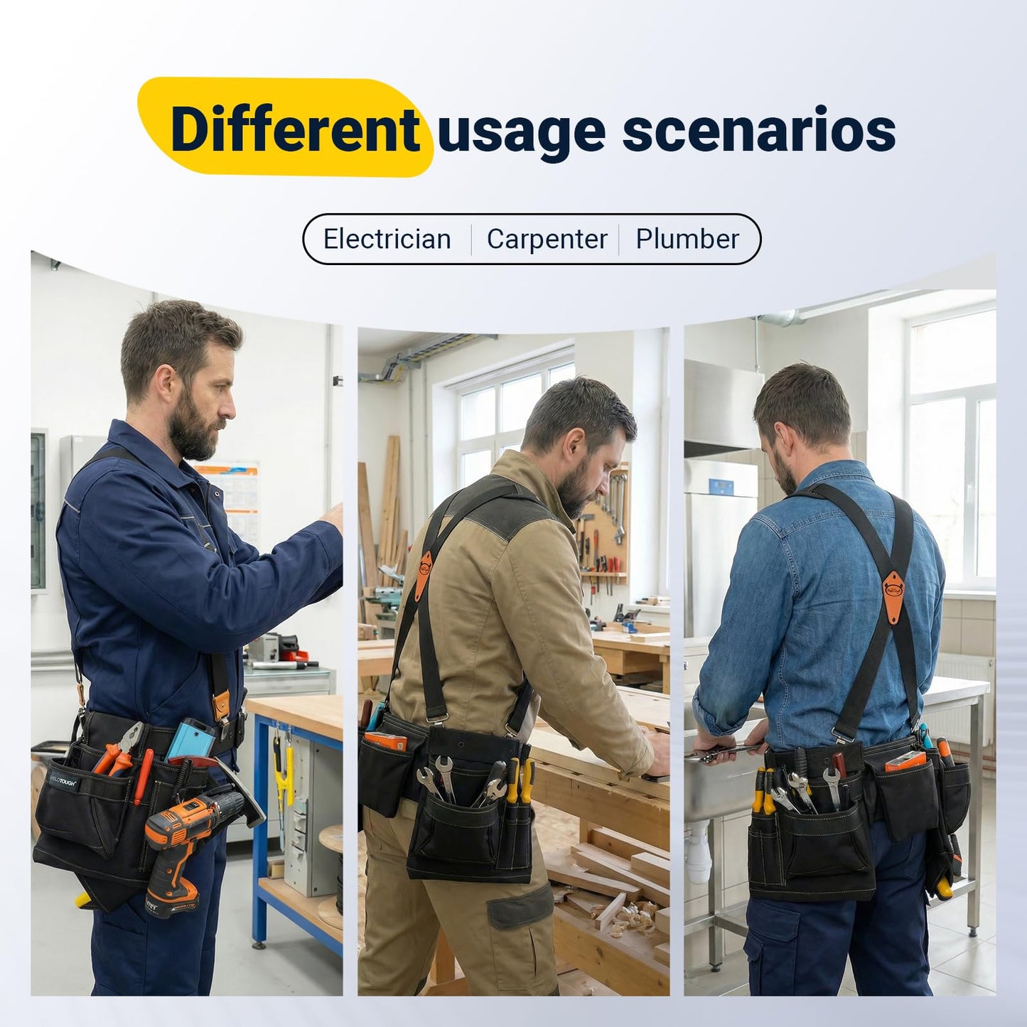 MELOTOUGH 14-Pockets Professional Tool Belt with Suspenders,Heavy Duty Tool Bag and Pouch Combo for Carpenters,Construction,Electricians(Black, 33''-49'')