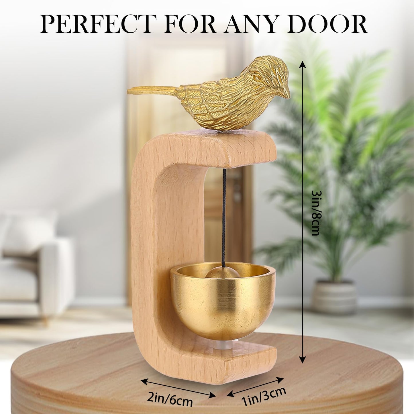 Magnetic Brass Bell for Door Opening (Beech Wood Prosperity Bird Door Chime)