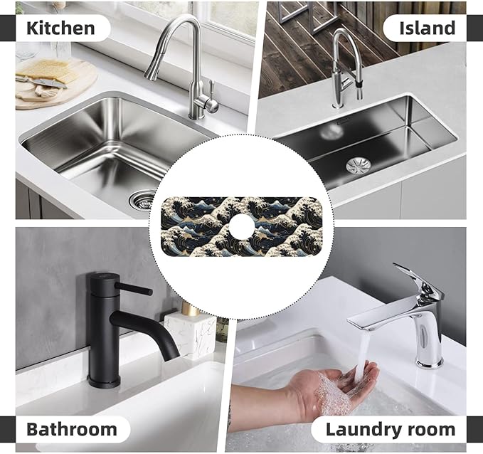 Japanese Wave Black 15" X 5.5" Kitchen Sink Splash Guard Faucet Faucet Guard