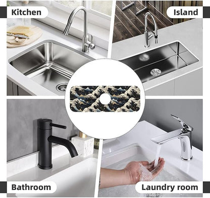 Japanese Wave Black 15" X 5.5" Kitchen Sink Splash Guard Faucet Faucet Guard