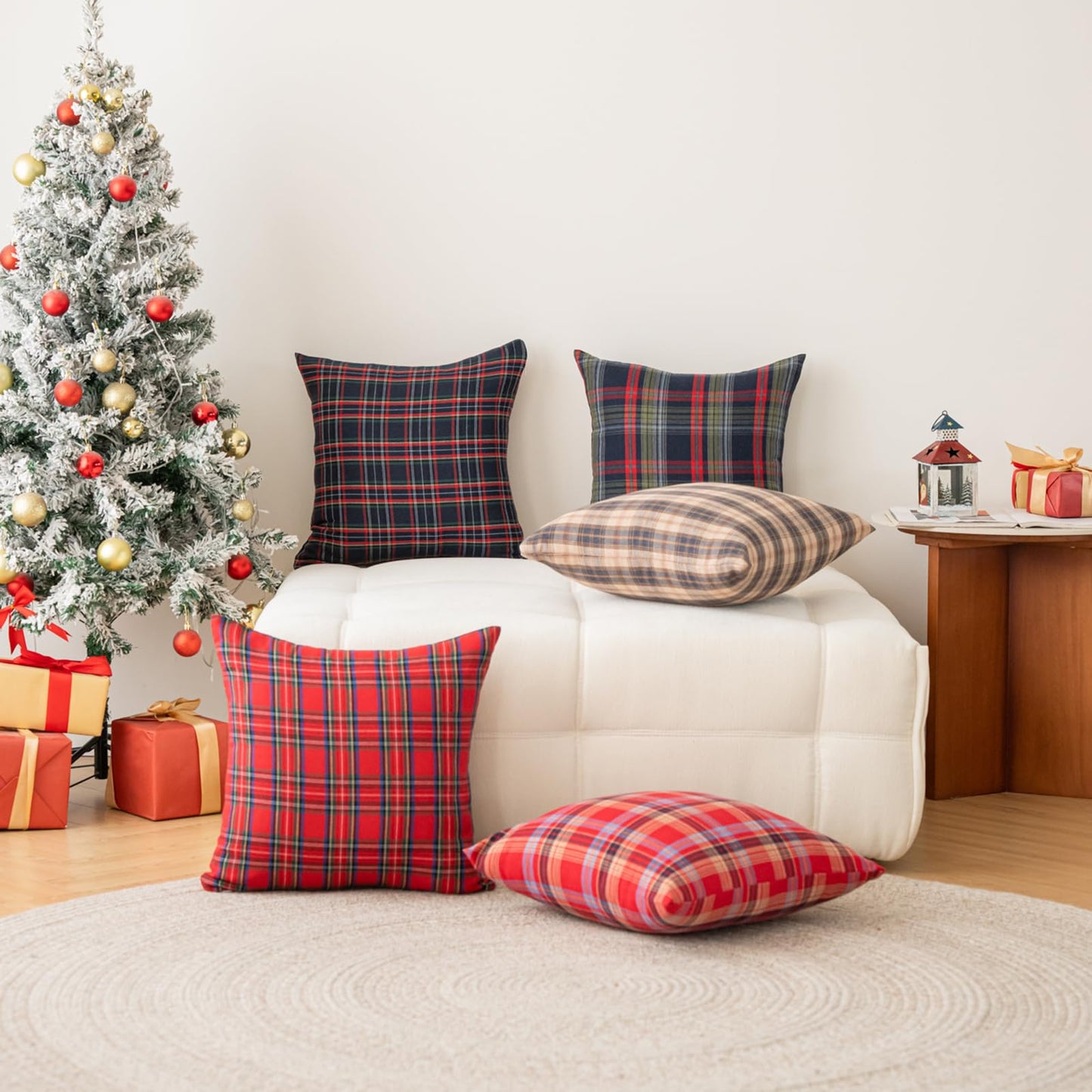 Huierxun Christmas Pillow Covers 18x18 Set of 2, Christmas Decorations Scottish Tartan Plaid Throw Pillow Cases Farmhouse Decorative Square Cushion Case for Sofa Couch Home Decor (Plaid F,18''x18'')