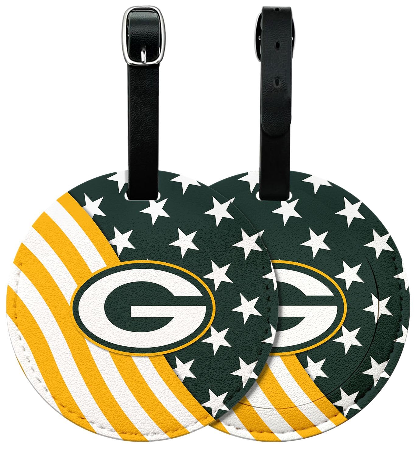 FKHGY - 2 Pack Leather Football Sport Fan Luggage Tag for Suitcase，Double-Sided Pattern Green Design Travel Suitcase Tag with Privacy Flap Address Labels