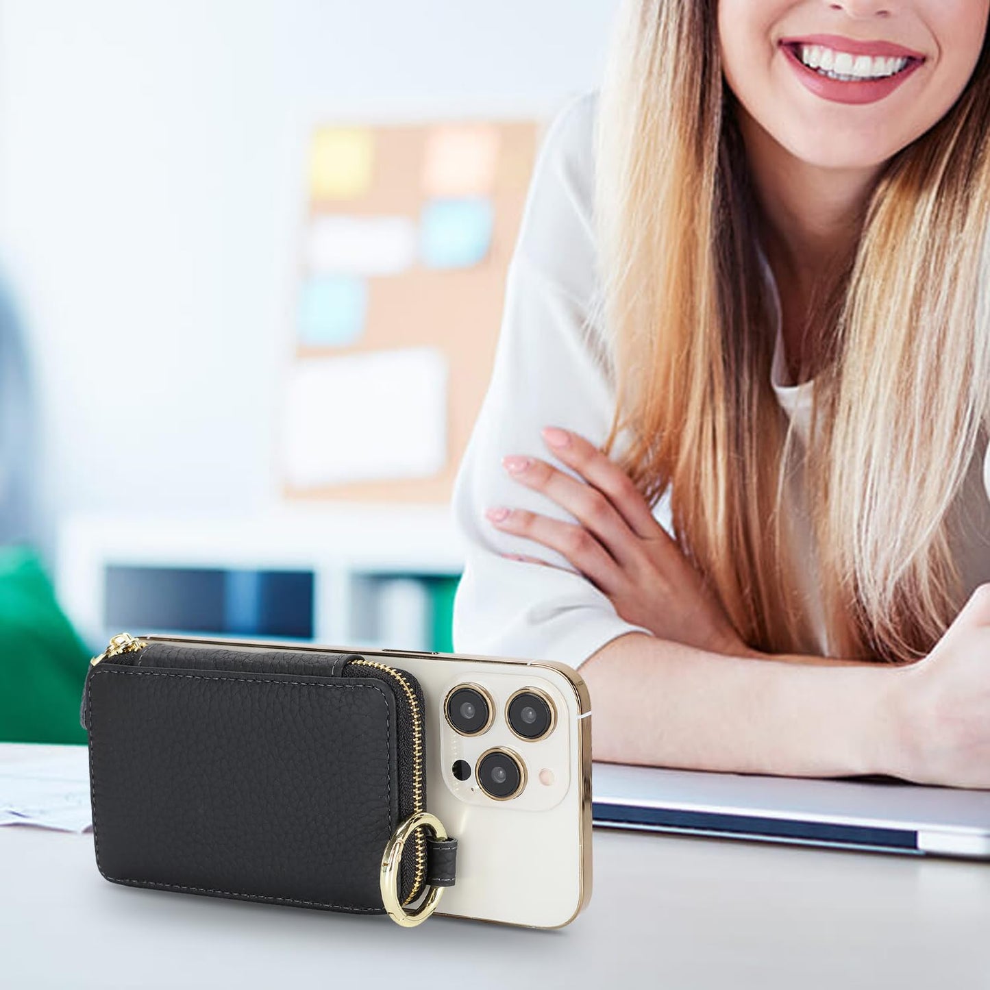 Cavor Compatible with MagSafe Wallet Genuine Leather Cash Wallets for Women, Magnetic Phone Wallet for iPhone 17 Pro Max/16/15/14/13/12, id Credit Card Holder with Mag safe Keychain-Black