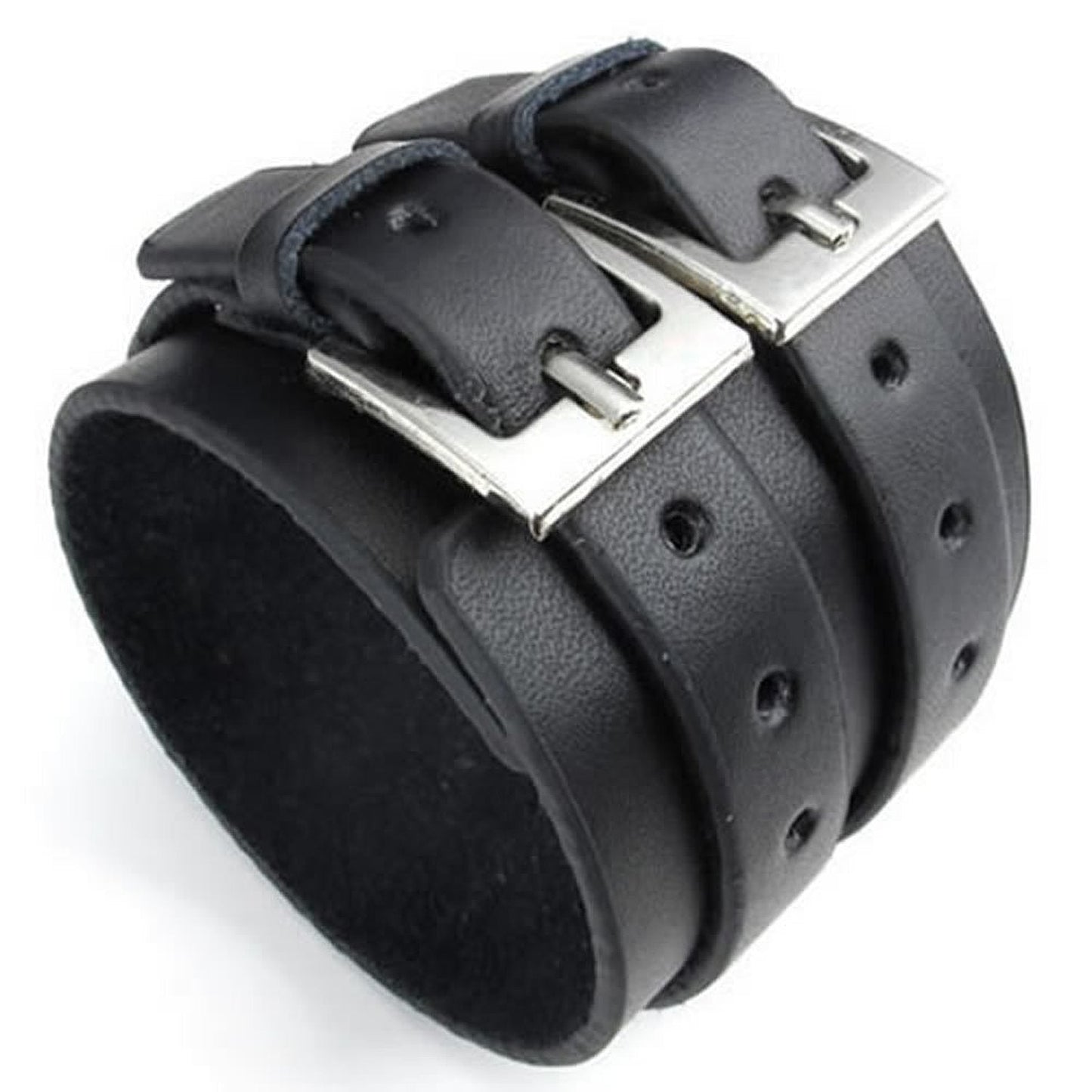 Casoty Black Bracelets for Men and Women Leather Bracelet Punk Rock Viking Mens Cuff Bracelet Jewelry for Men Women