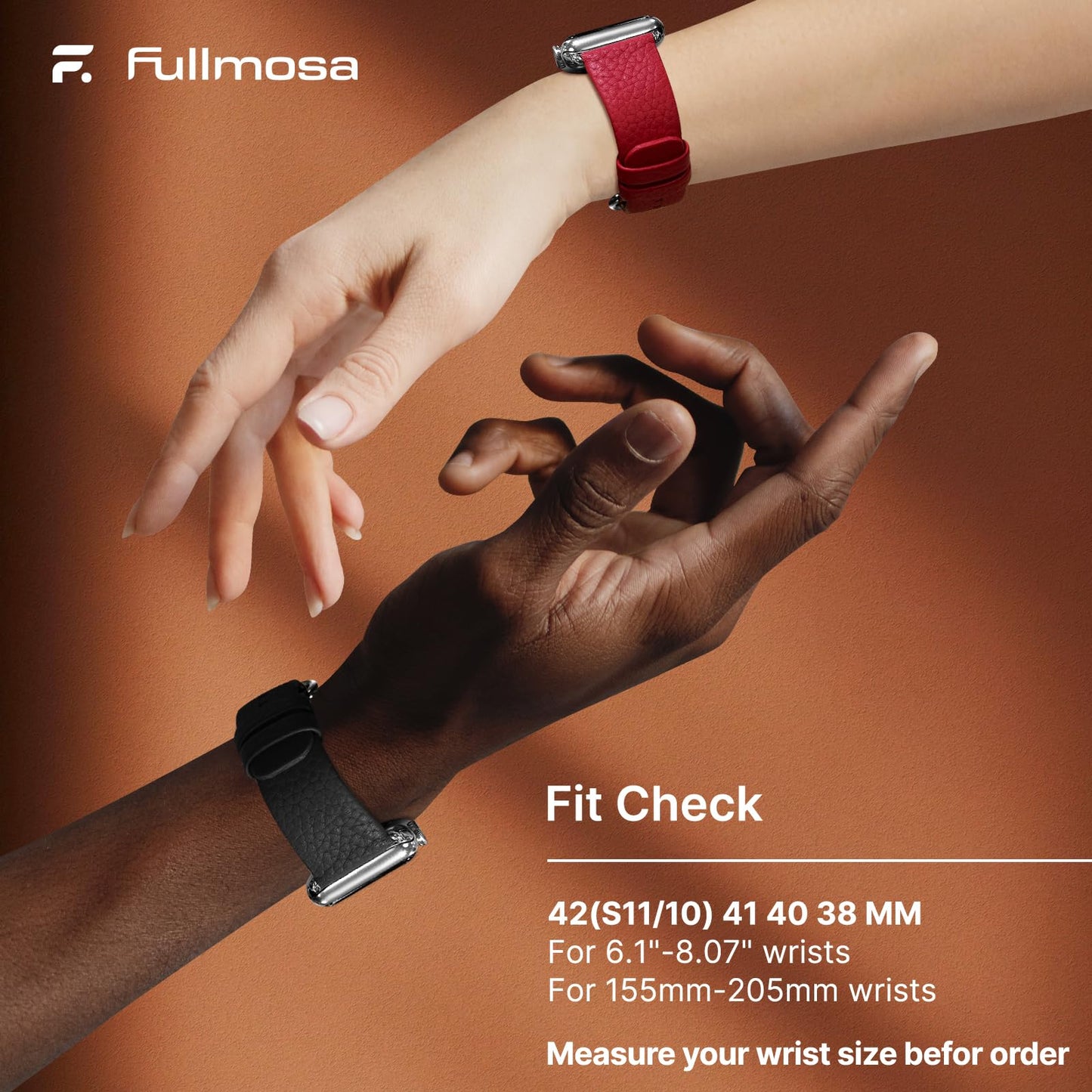 Fullmosa Leather Bands Compatible with Apple Watch Band 41mm 40mm 38mm 42mm 44mm 45mm 46mm 49mm Women Men for iWatch Series 11/10/9/8/7/6/5/4/3/2/1,Ultra3/2/1,SE3/2/1, 42mm 41mm 40mm 38mm, Red/Silver