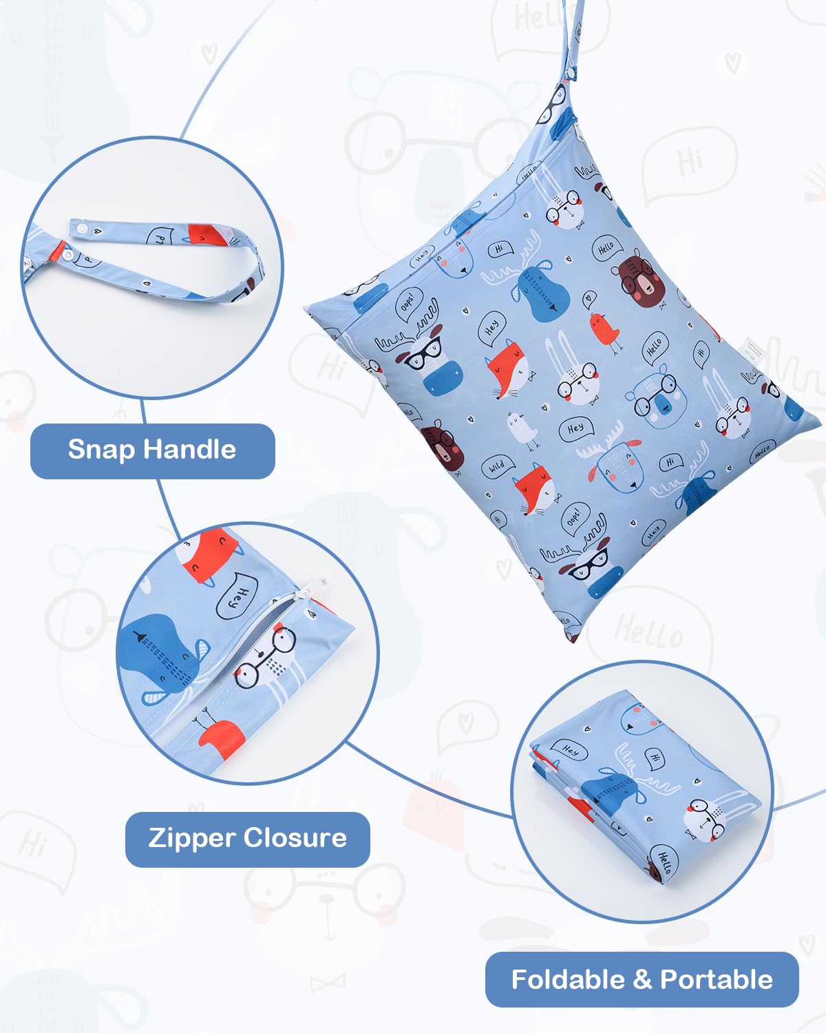 OTraki 2Pcs Waterproof Wet Dry Bags 16x20 inch Wet Bag for Baby, Swimsuit, Cloth Diaper, Daycare With Zippered & Handle Wet Clothes Storage Bag Drying Do Not Exceed 176℉ (Animal & Cactus Pattern)