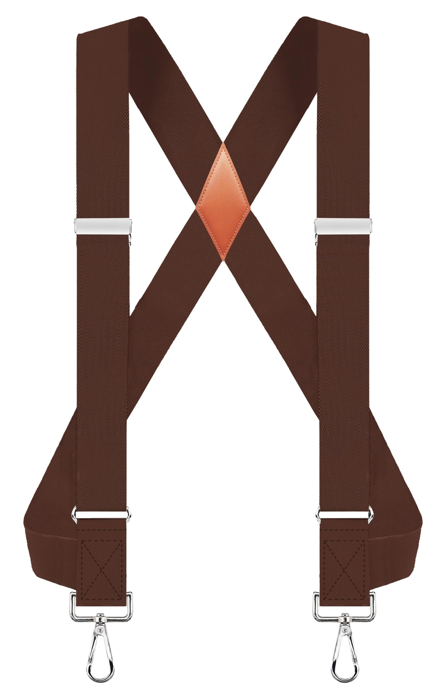 JTCMOJS Side Clip Suspenders for Men Heavy Duty X Back Braces Faux Leather Brown Suspenders for Men Big and Tall