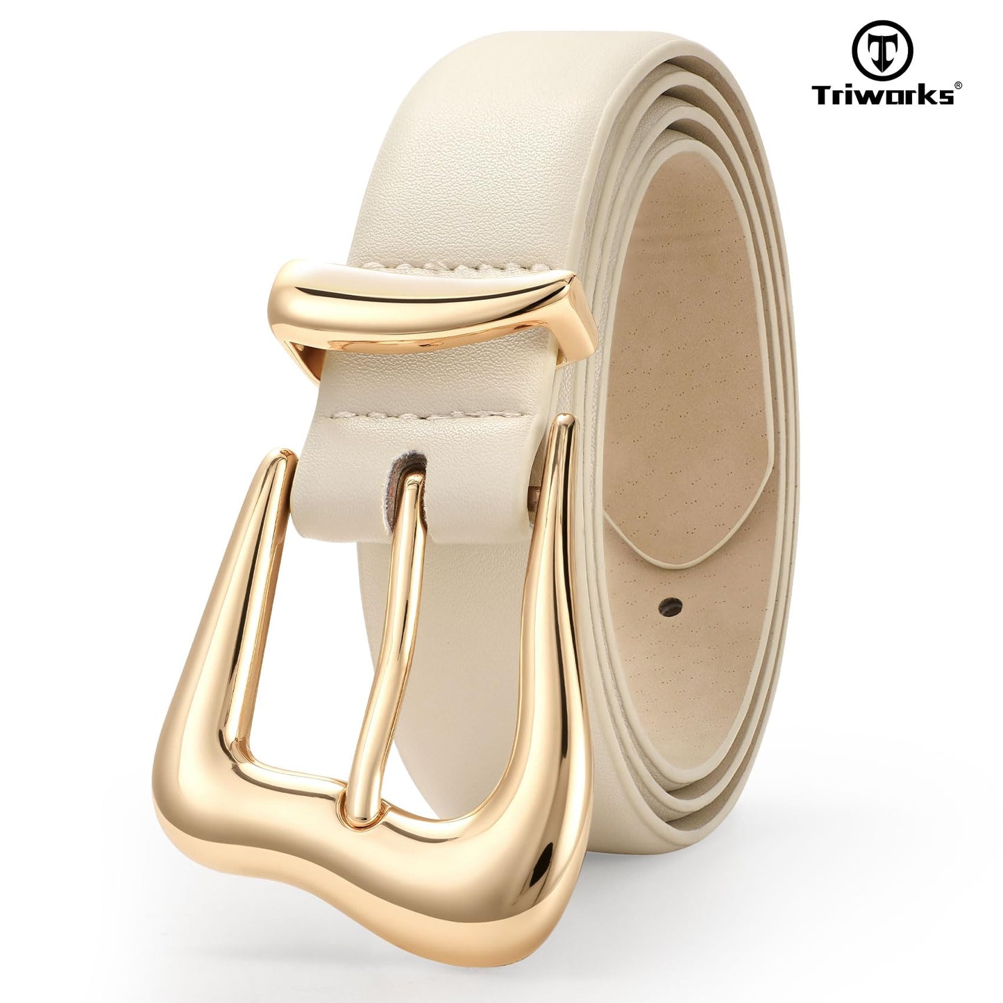 TRIWORKS Women's Belts for Jeans Pants Gold Buckle Fashion Waist Belts for Ladies Leather Belts