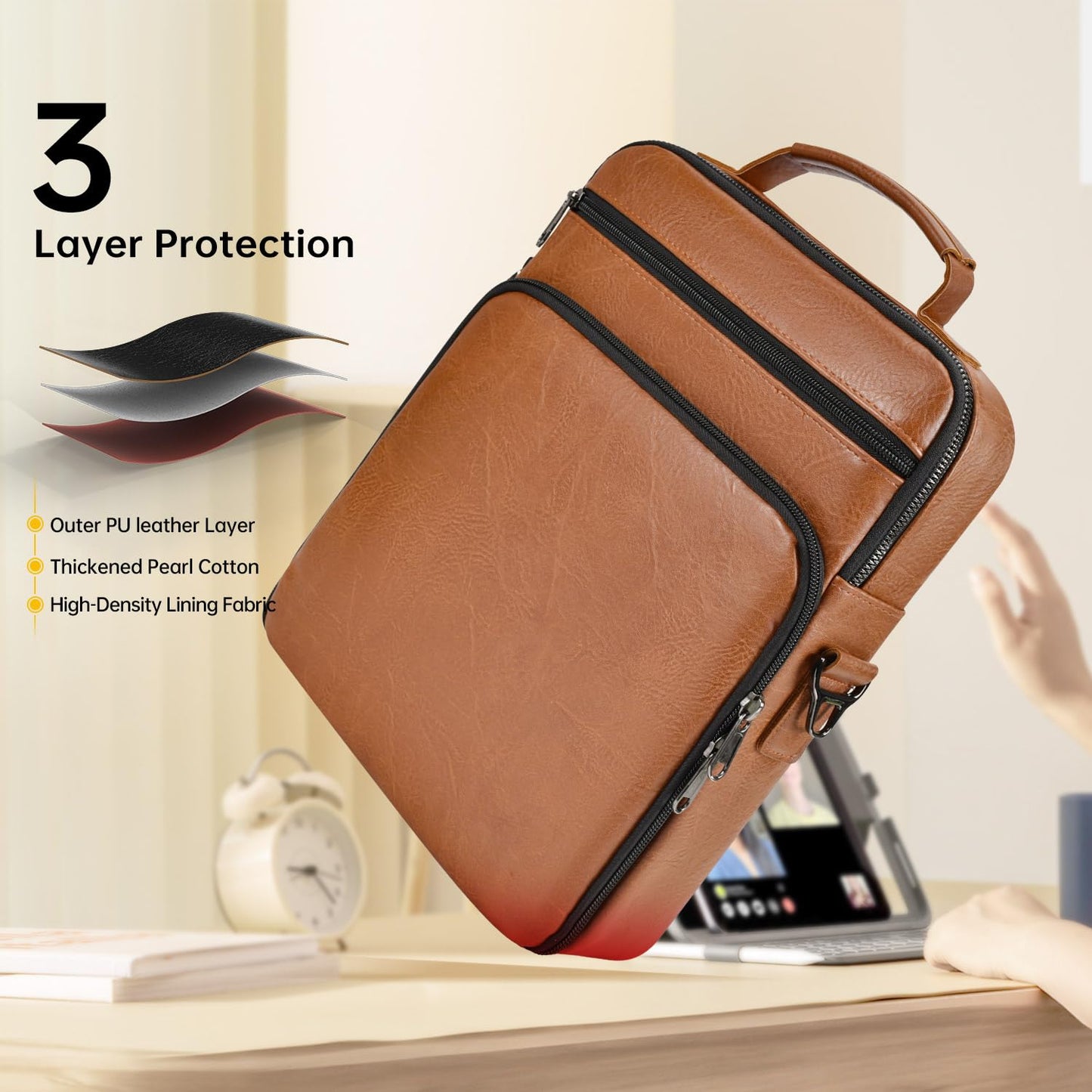 13 Inch Leather Laptop Bag for 2026 MacBook Neo A18 Pro A3404, 2026-2022 MacBook Air 13 M5 M4 M3, Protective Carrying Sleeve Travel Case with Accessory Pockets, Brown