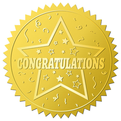 CRASPIRE 408Pcs Congratulations Gold Foil Embossed Stickers 2" Star Self Adhesive Envelopes Embossing Seals Round Labels for Wedding Invitation Corporation Graduation Certificates Diplomas Gift Award