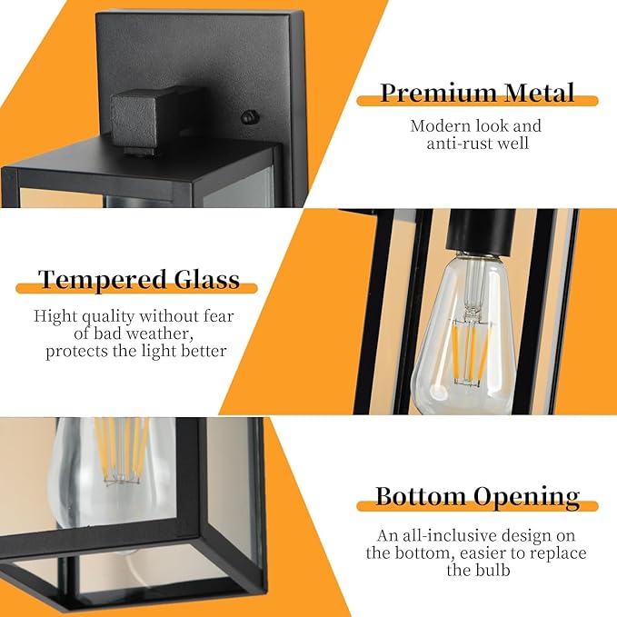 4 Pack Outdoor Light Fixtures, Black Exterior Light Wall Mount, Aluminum Porch Wall Lanterns Waterproof Outside Light for House Front Door Light for Patio Garage Doorway