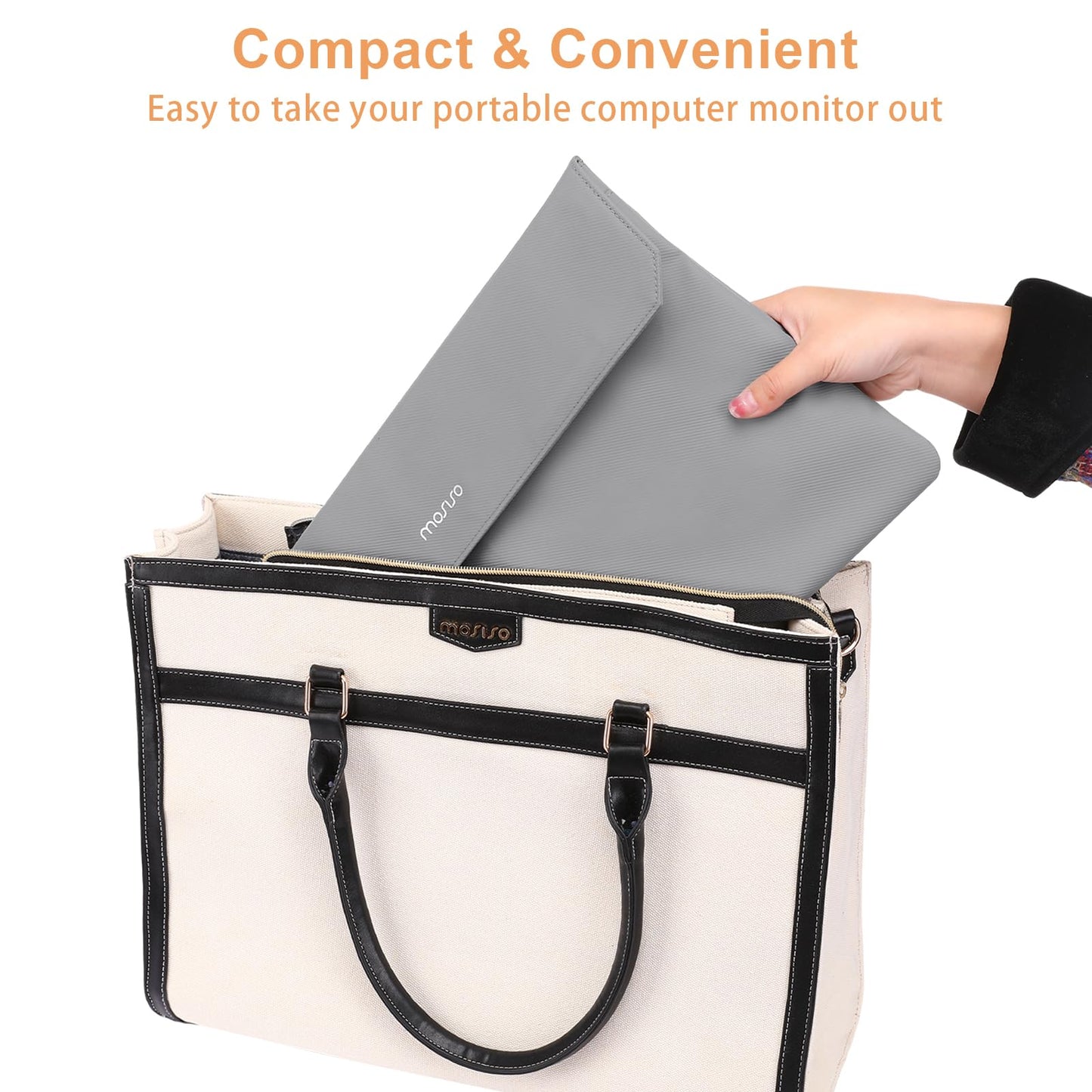MOSISO Portable Monitor Case Sleeve 16.1 inch, Carrying Case for Most 15.6-16.1 inch Portable Travel Display Monitor Laptop, PU Leather Laptop Display Bag with Front Pocket, Gray