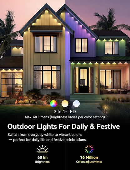Permanent Outdoor Lights for Halloween, RGB+IC Smart Outdoor Lights for House, 50ft with 25 LED, IP67 Waterproof LED Lights for Halloween Decorations, Work with Remote, APP