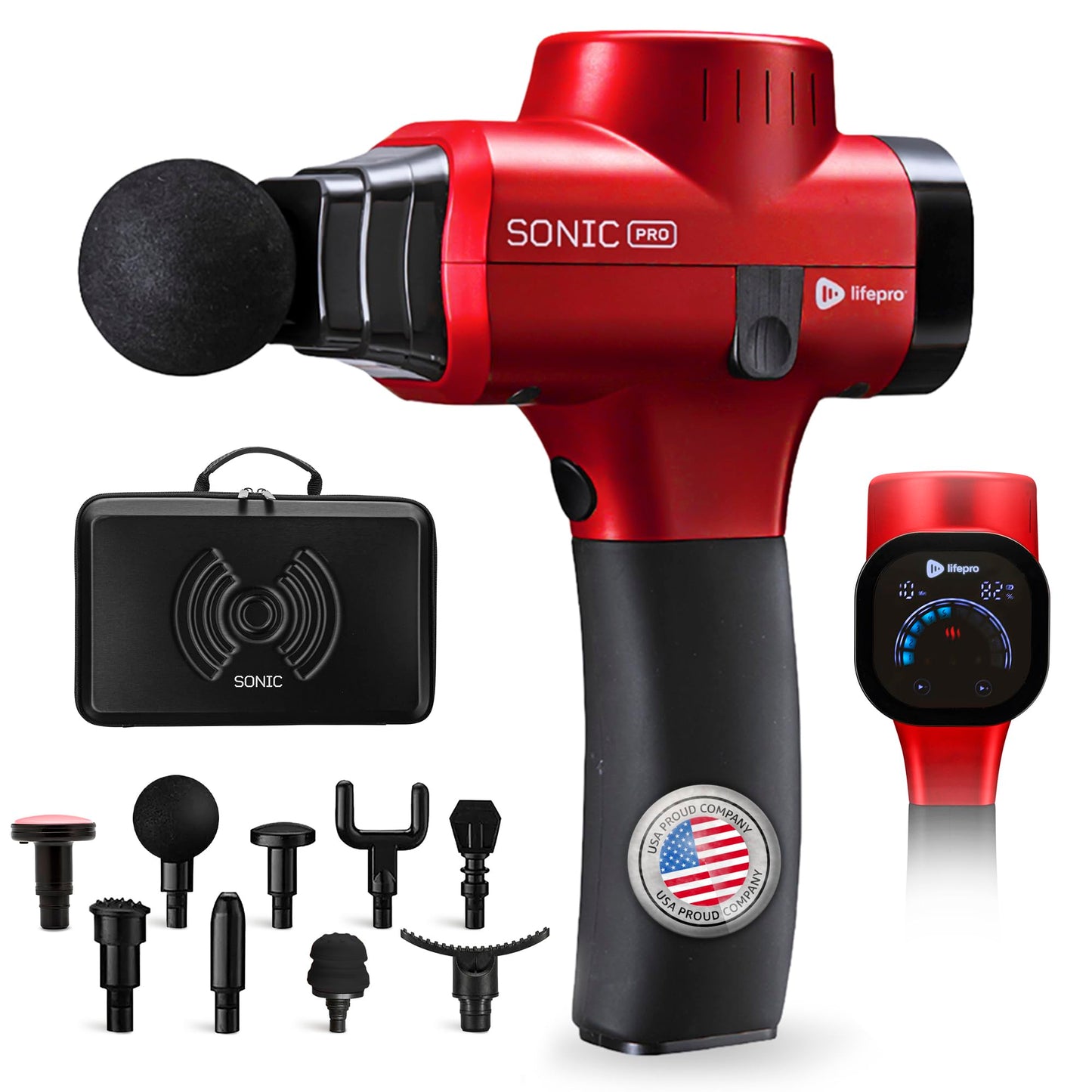 LifePro Sonic Pro Handheld Electric Massage Gun – Deep Tissue Percussion Massager Gun with 10 Speeds & 9 Heads – Muscle Massager for Athletes Back, Legs, Arms