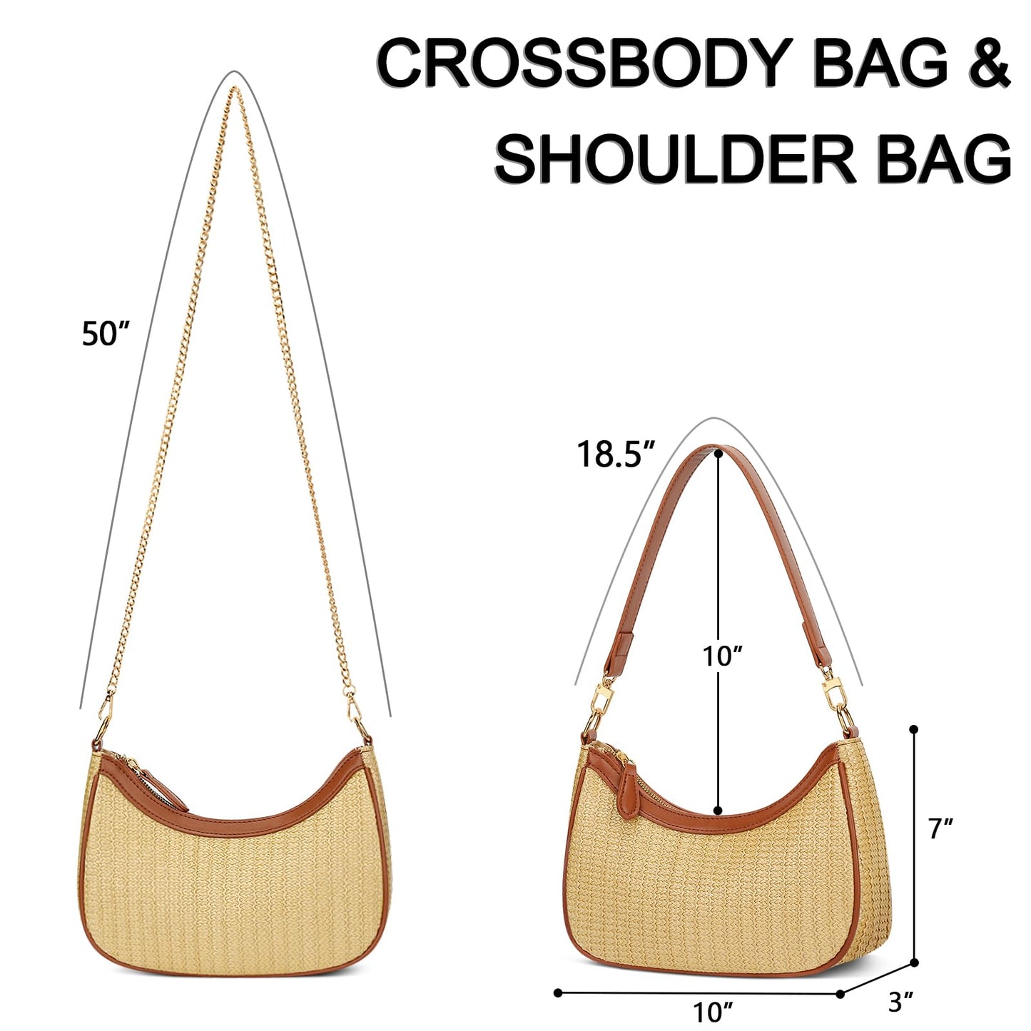 KKXIU Summer Straw Beach Woven Shoulder Bag Vacation Clutch Purses for Women Hobo Tote Handbags ((Brown+khaki)