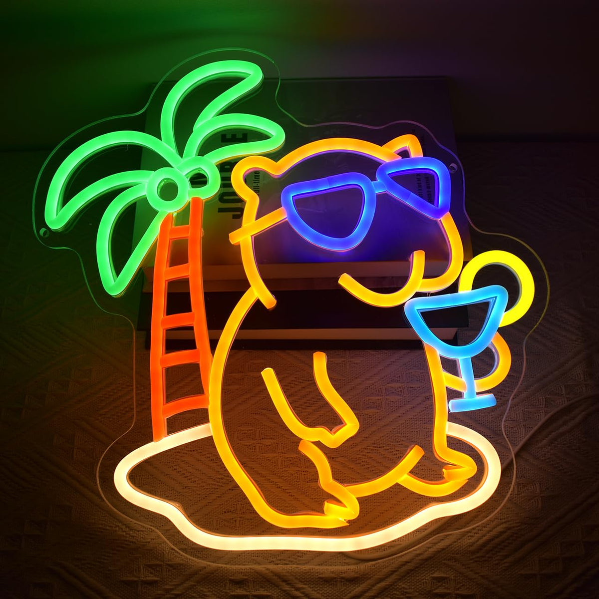 GYCLFNDDONG Beach Capybara Neon Sign Cocktails Ber Neon Sign for Wall Decor, Dimmable LED Beer Light Sign with USB Power for Bedroom Pub Bar Shop Party Man Cave Gift Decor