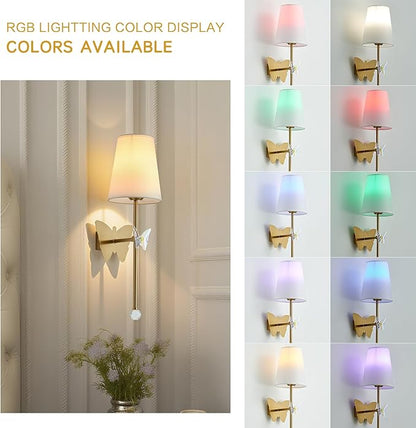 Battery Operated Wall Sconces Set of 2,Rechargeable Wall Lights with Butterfly Crystal Decorative Sconces,Cordless Battery Sconce Indoor Wall Lamps for Bedroom Living Room Hallway Stairs Gold
