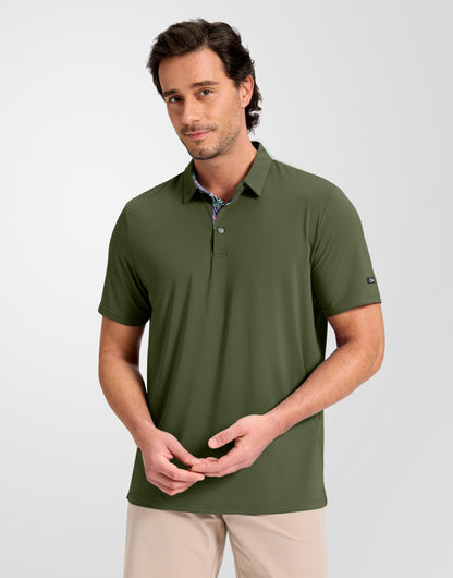 Obla Mens Golf Shirt Short Sleeve Dry Fit Moisture Wicking Performance Athletic Casual Work Collared Polo Shirts for Men (Olive Green_XL)