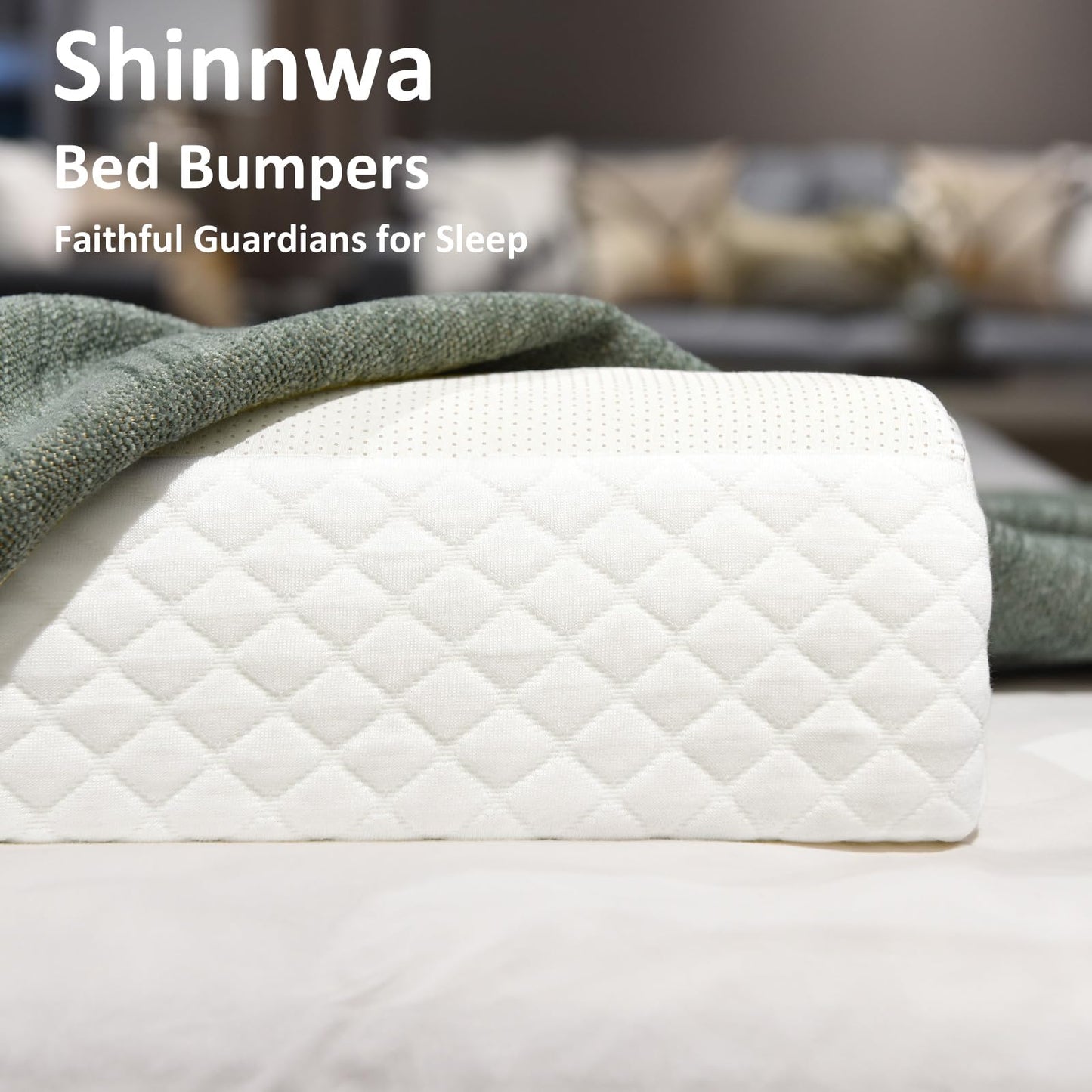 Shinnwa Bed Bumpers for Toddlers (2-Pack) Memory Foam Rail & Adults, Safety Guard Queen, King, Full Bed, Sleep Long Pillow Pads with Non-Slip Bottom Machine Washable Cover