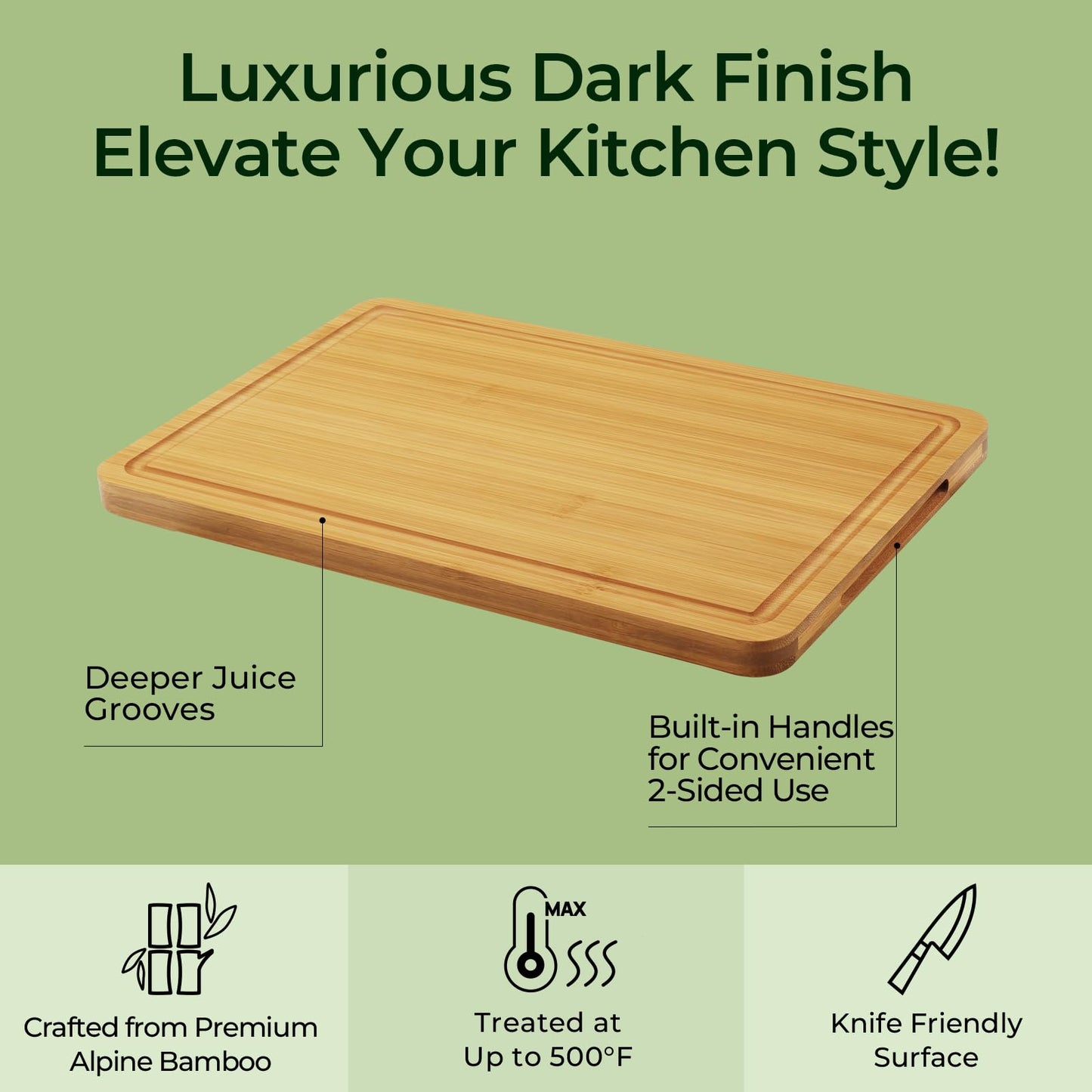 Bamboo Cutting Board, Durable Wood Cutting Boards for Kitchen with Deep Juice Grooves & Built-in Handles, Ideal Charcuterie & Chopping for Meat, Vegetables and Fruits Ideal Kitchen Gifts