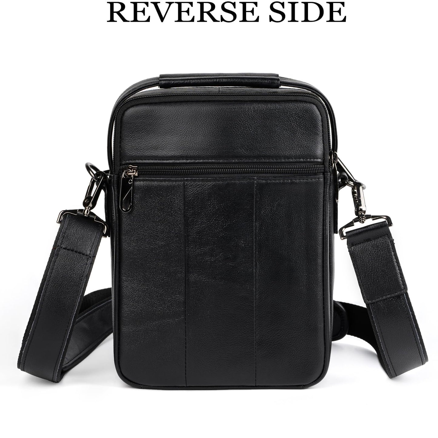 Ariscobull - Leather Small Messenger for Men - Women Shoulder Chest Travel Bag - Crossbody Bag (Black)